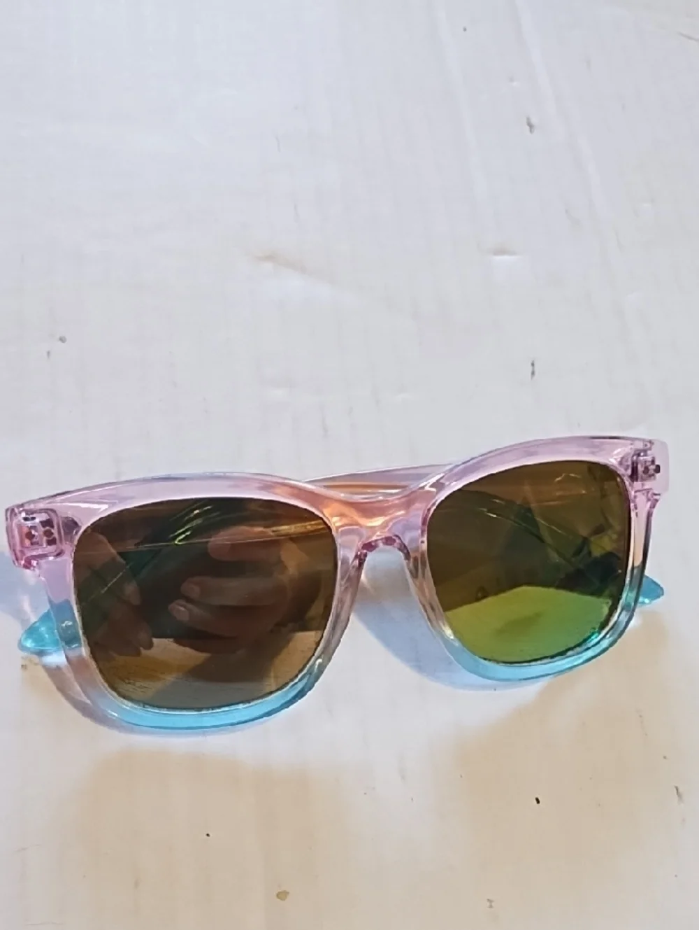 Kids Translucent Pink to Blue Sunglasses with Green Mirrored Lenses